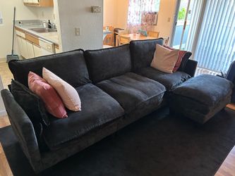Charcoal Black Couch Three Seater with Ottomom