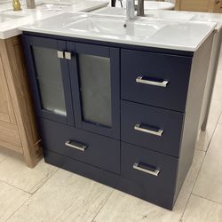 36” bathroom vanity cabinet solid wood fully assembled Softclose drawers doors white ceramic top sink integrated ready for pick up today