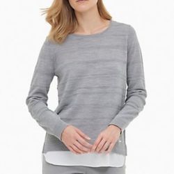 Calvin Klein Women's Gray Layered Hem Shirt Tail Look Pullover Sweater Size SP