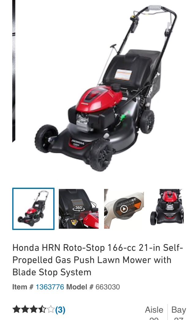 Honda HRN Roto-stop 166-cc 21 inch Self Propelled Gas Push Lawn Mower ...