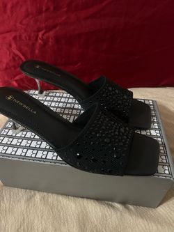 Newbella black rhinestone mule heels size 9