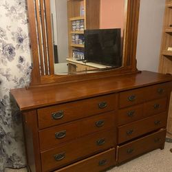 Bassett furniture real wood dresser with full length mirror