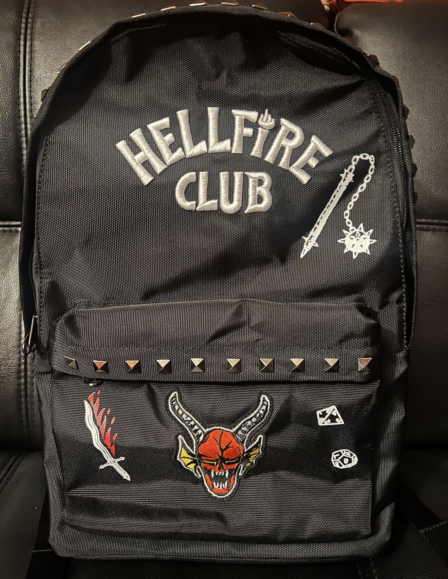 Netflix Stranger Things Hellfire Club Backpack Black Red w/ Studs Canvas