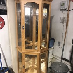 Solid Wood Corner Lighted Cabinet With Glass Shelves 