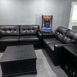 Black Leather Living Set