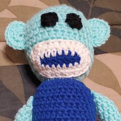Minty Green Handmade Crochet Sock Monkey