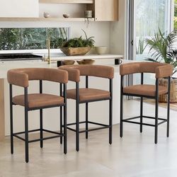 3X Brown 26” faux leather barstools