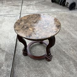 Solid Wood Pedestal Table with Marble Top – Classic & Heavy