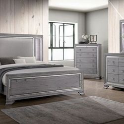 Brand New Grey 4pc Queen Bedroom Set (Available In California King)