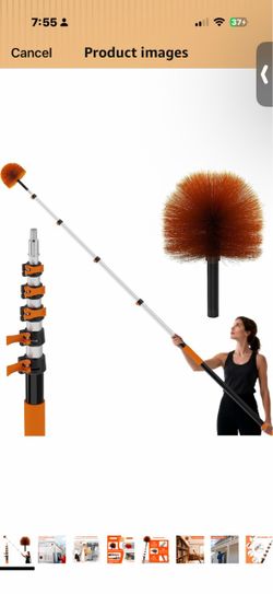 26 FT Reach Cobweb Duster with 5-20FT Telescoping Pole, Dual Action Flip-Lock & Screw Fixing Design, Washable Reusable Duster for High Ceilings, Fans 