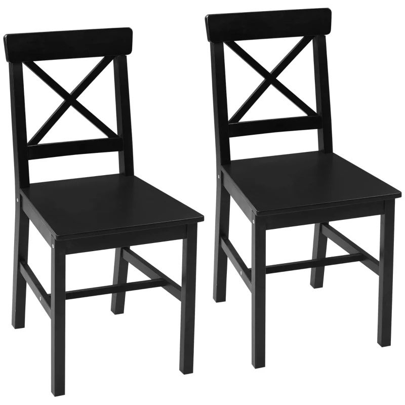 Farmhouse Wooden Dining Chairs Set of 2 with Cross Back, Black
