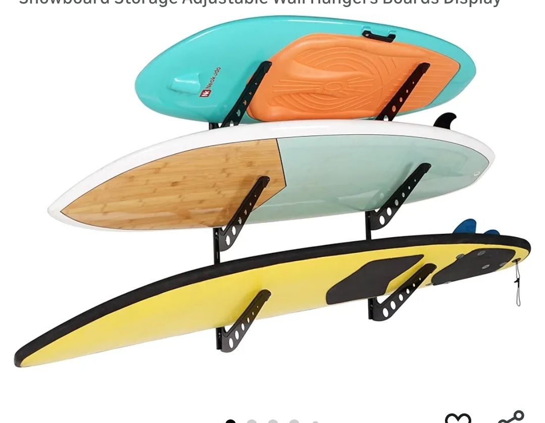 8694: New 3 Board Surf Rack Wall Mount for Surfboard, Wakeboard, Snowboard Storage Adjustable Wall Hangers Boards Display