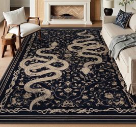 Black Floral Snake Area Rug