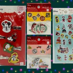 Disney Santa Hat Mickey & Friends Hair Clips, Flake Stickers & Sticker Sheet Set
