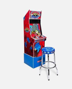 Clot X Street Fighter 2 video game arcade cabinet with padded stool