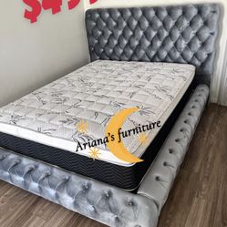 Queen Size Bed Frame With Pillow Top Mattress Included 