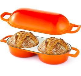 NEW Enamel Cast Iron Double Dutch Oven with (2) 6.5in Round Loaf Spaces, 500°F Heat Safe