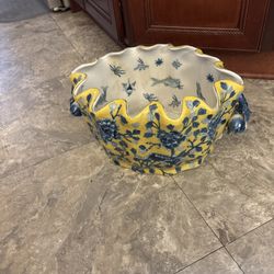 Vintage United Wilson Porcelain Hand-painted Heavy Centerpiece Fish Bowl