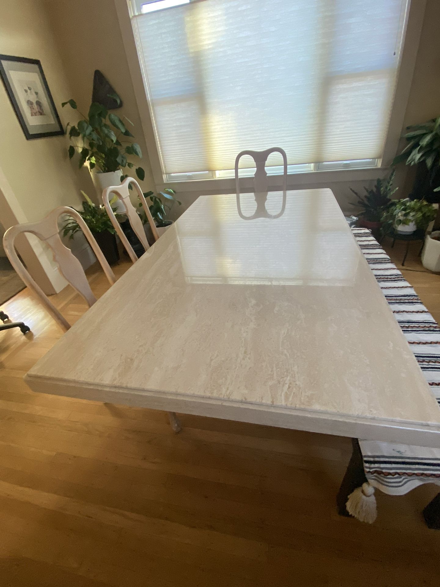 Travertine Dining Table + 8 Chairs