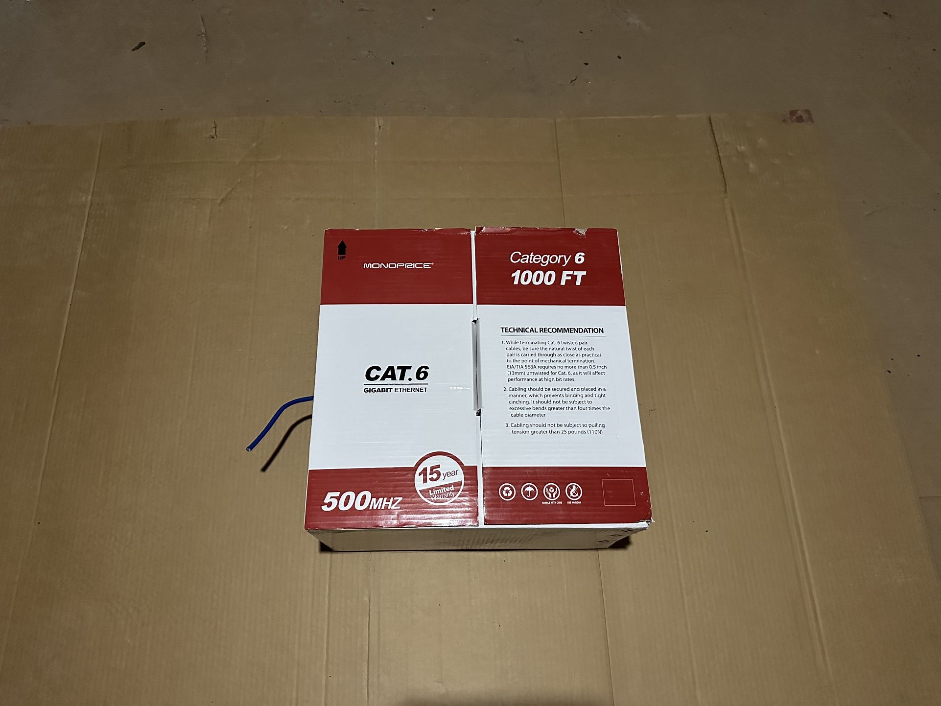 Monoprice Cat.6 Ethernet Bulk Cable: Solid, 500Mhz, UTP, CMR, 750 ft.
