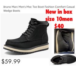 New  in box Bruno Marc Men's Moc Toe Bootsize 10 men  Fashion Comfort Casual Wedge Boots black $40 firm cash only pick up East Palmdale Address will b