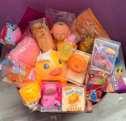Big basket of crunchy toys
