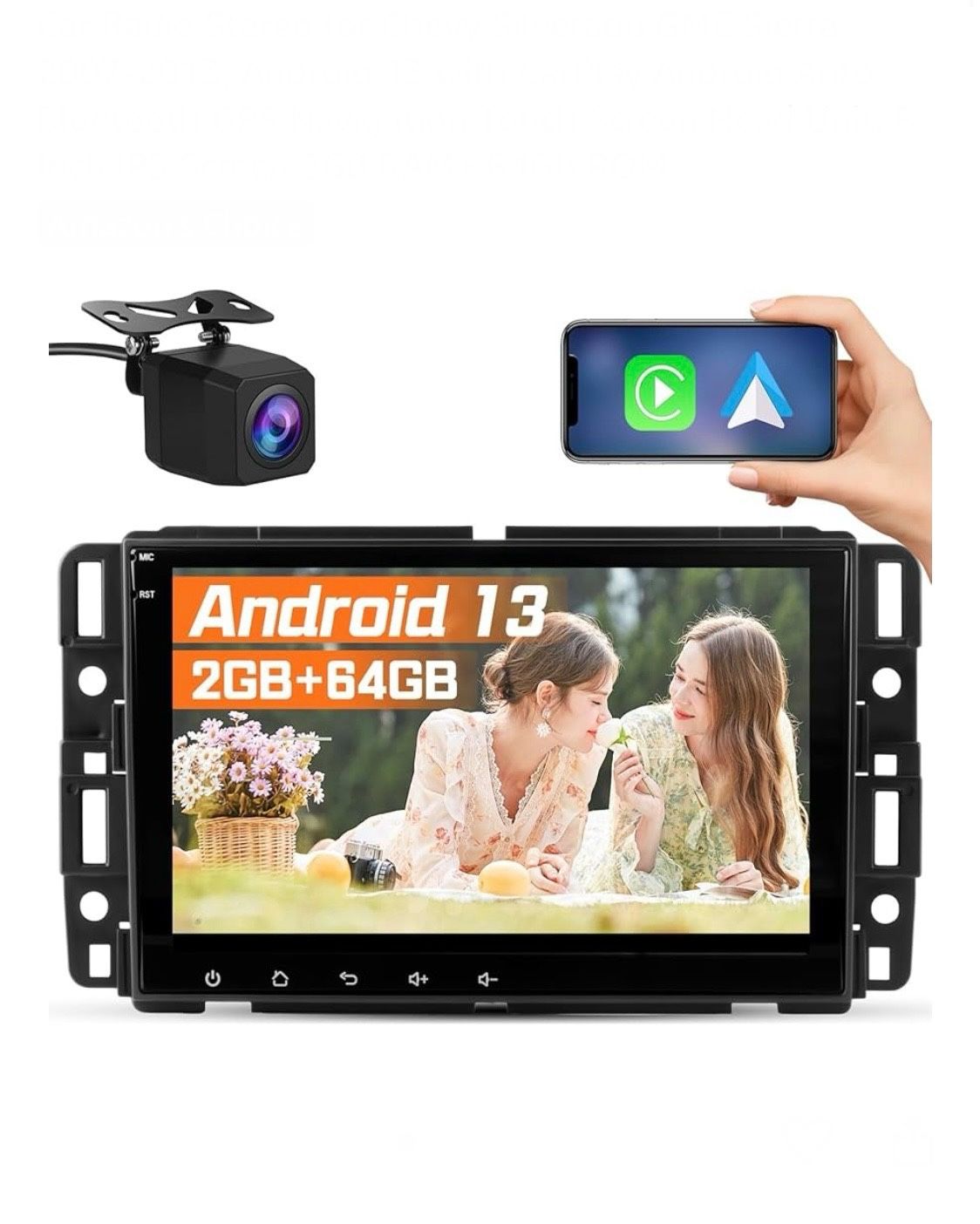 j Junsun Car Radio Stereo for Chevy Silverado GMC Sierra 2007-2013, Android 13 with CarPlay Android Auto Bluetooth GPS Navigation Touch Screen Head Un