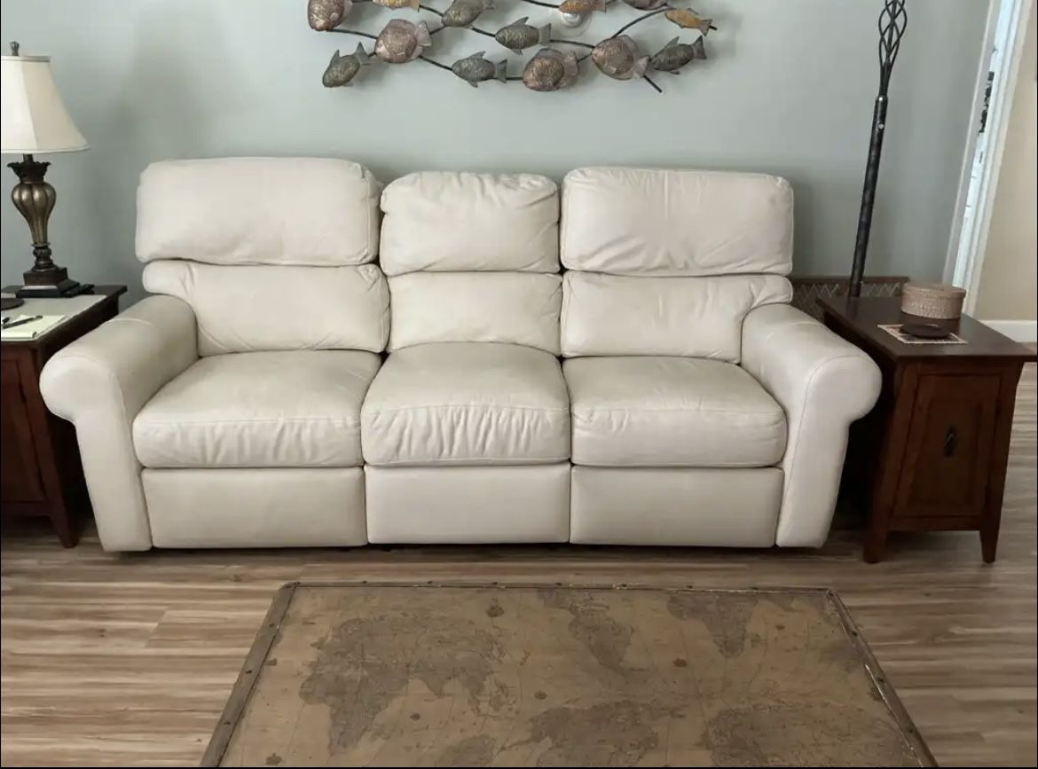 Ivory Leather Recliner Couch