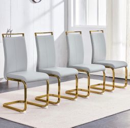 Modern Dining Chairs Set of 4,High Back Kitchen Chairs,Faux Leather Side Chair with Gold Plated Metal Legs,Easy to Clean Upholstered Dining Chairs,Ide