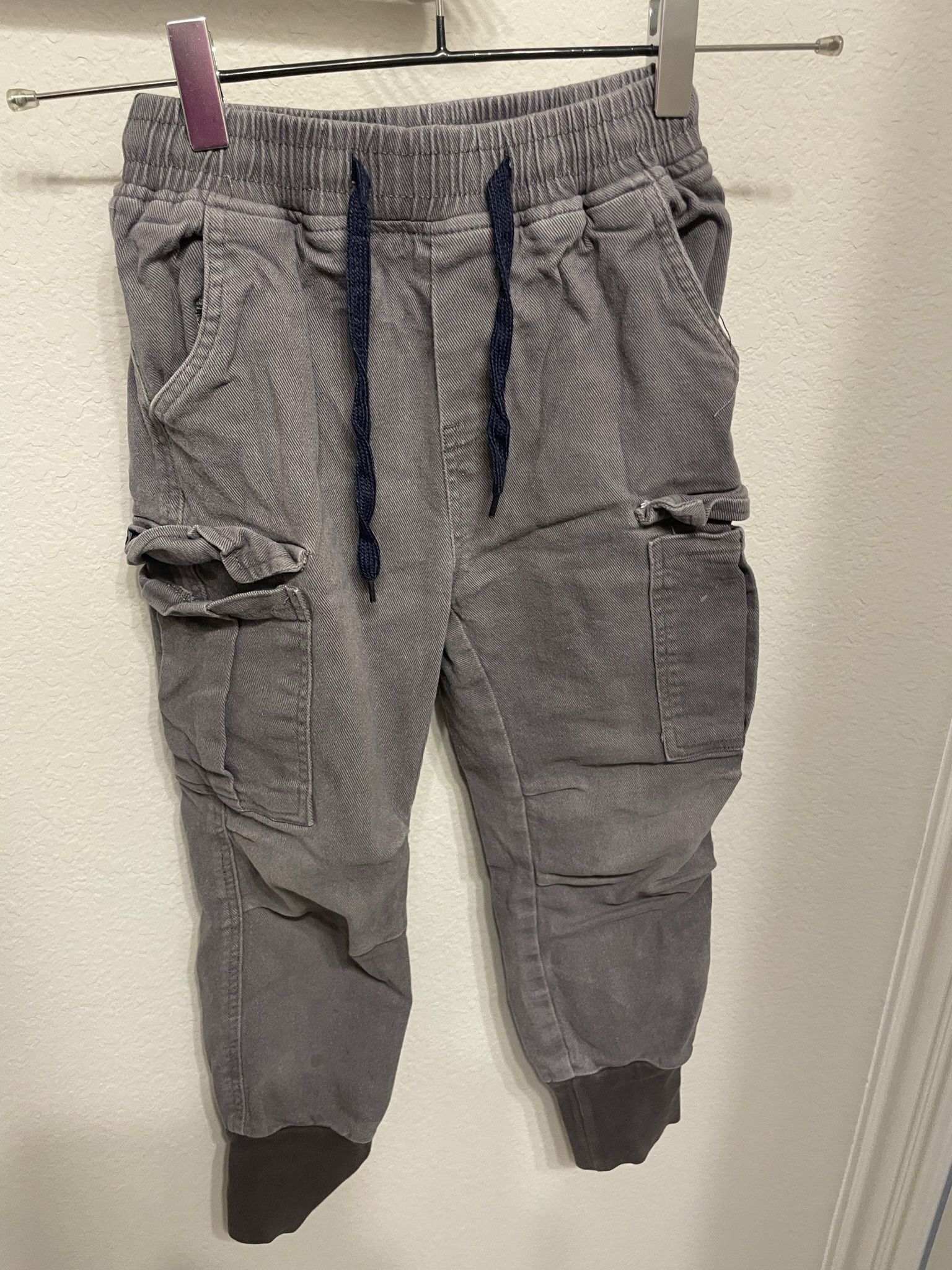 Blue L Boys Gray Cargo Drawstring Jogger Pants, Size 5T