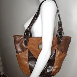 VTG 90s 00s NINE WEST Brown Patchwork Hobo Tote Shoulder Bag Retro Bohemian 