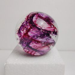 Glass Eye Studio GES Purple Glass Sphere Paperweight Bubbles Swirls Beautiful!