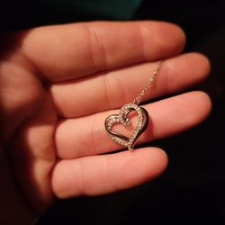1/4cttw Heart Diamond  Silver Necklace 
