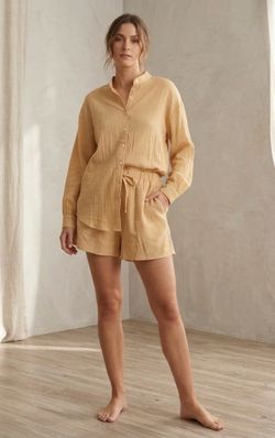 2-Piece Tan Gauze Shirt & Shorts Set - NEW