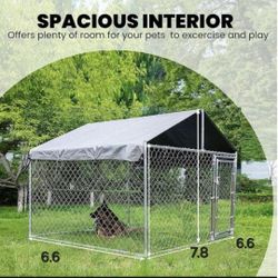 New Large Galvanized Dog Kennel With Uv Water Resistant TARP COVER easy Assembly 6'.6 x 6'.6 x 7ft Animal Cage 