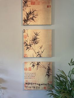3-Piece Asian-Inspired Bamboo Canvas Wall Art Set