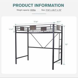 Bed Amolife Metal Frame Loft Bed  with Stairs & Full-Length Guardrail, Black