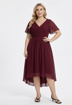 Ever Pretty Burgundy High-Low V-Neck Chiffon Dress