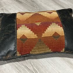 Brown Leather And Fabric Southwestern Design Pillow 