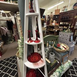 Tall White Corner Shelf 