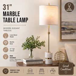 31" Marble Base Table Lamp with Linen Shade
