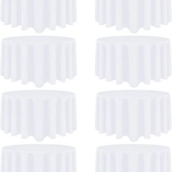 8 Pack White Round Tablecloth 90 Inch White Table Cloth Stain and Wrinkle Resistant Reusable and Washable Polyester Fabric Table Covers for Buffet Wed