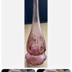 Vintage Fenton Pink Rose Cabbage Ruffled Swing  Bud Vase Mid Century