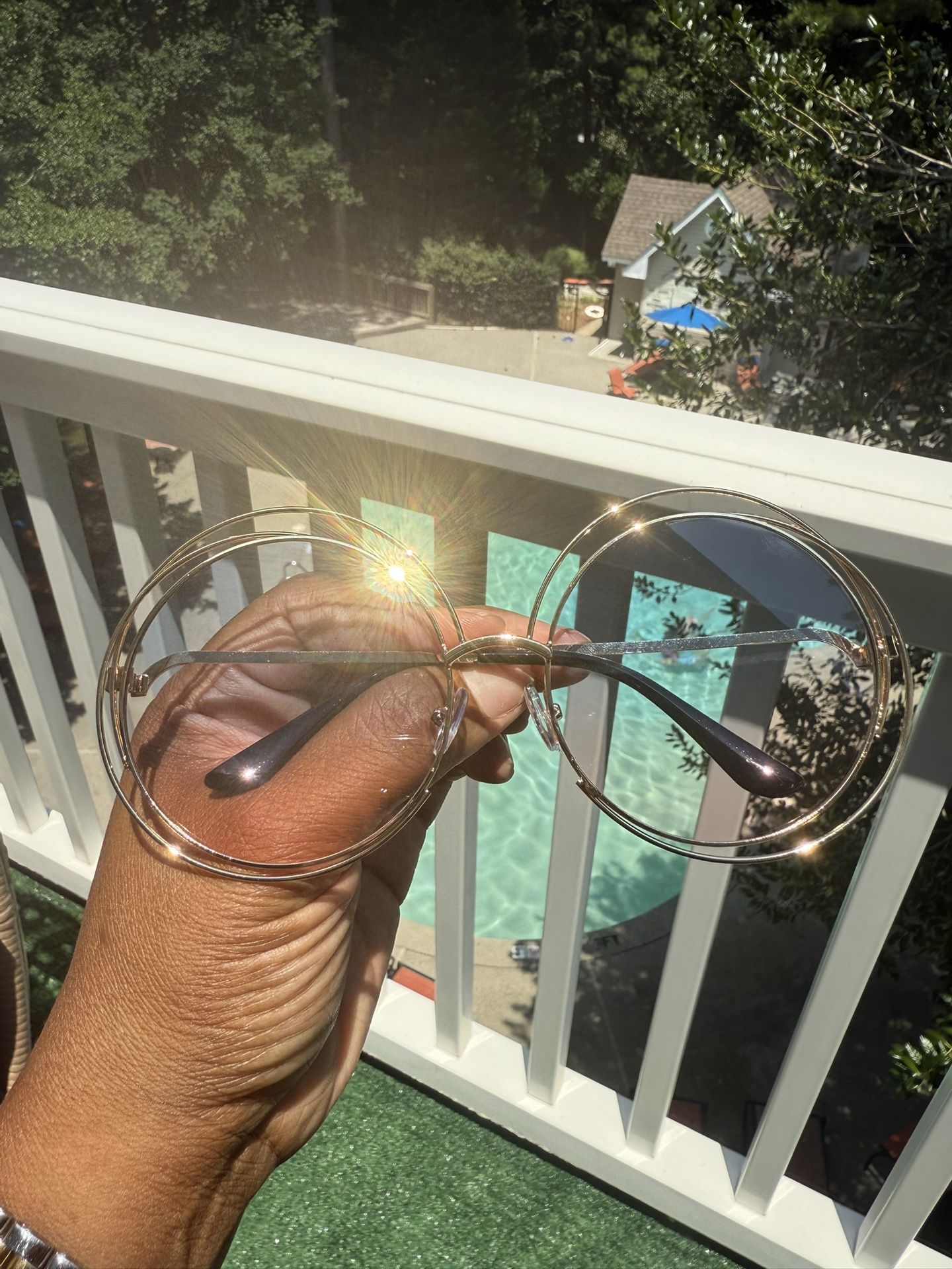 Stylish Gold Shiney Metal and Blue Round Lens Unisex Sunglasses New