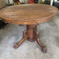 Antique Round Oak Claw Foot Table
