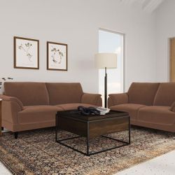 Brand New Brown Mid Century Modern Sofa Set Color Rust 