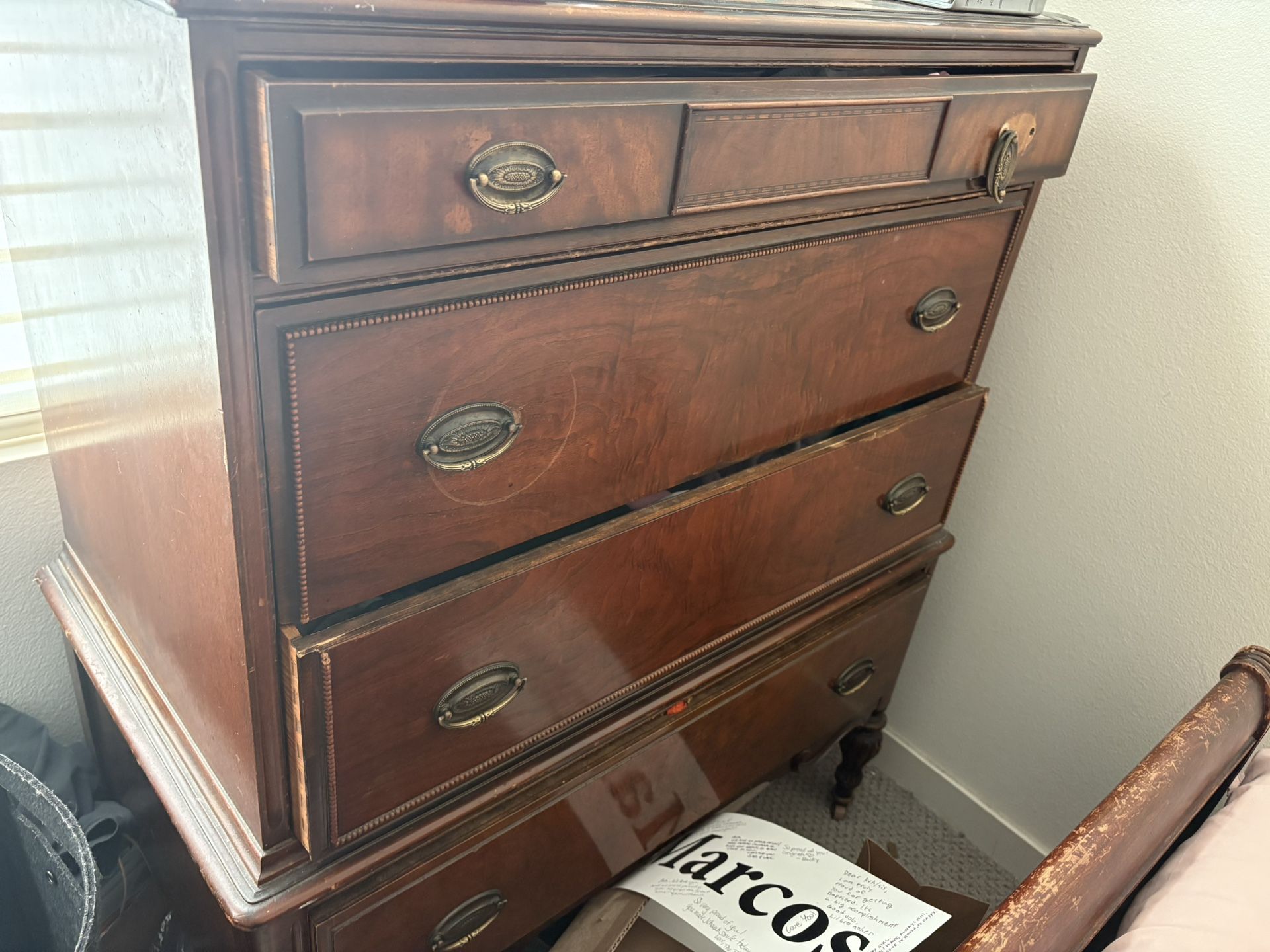 Antique Full Size Bedroom Set Dresser Headboard Desk