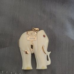 Vintage 14K Genuine Bone Ruby Gemstone Eye Elephant Pendant 