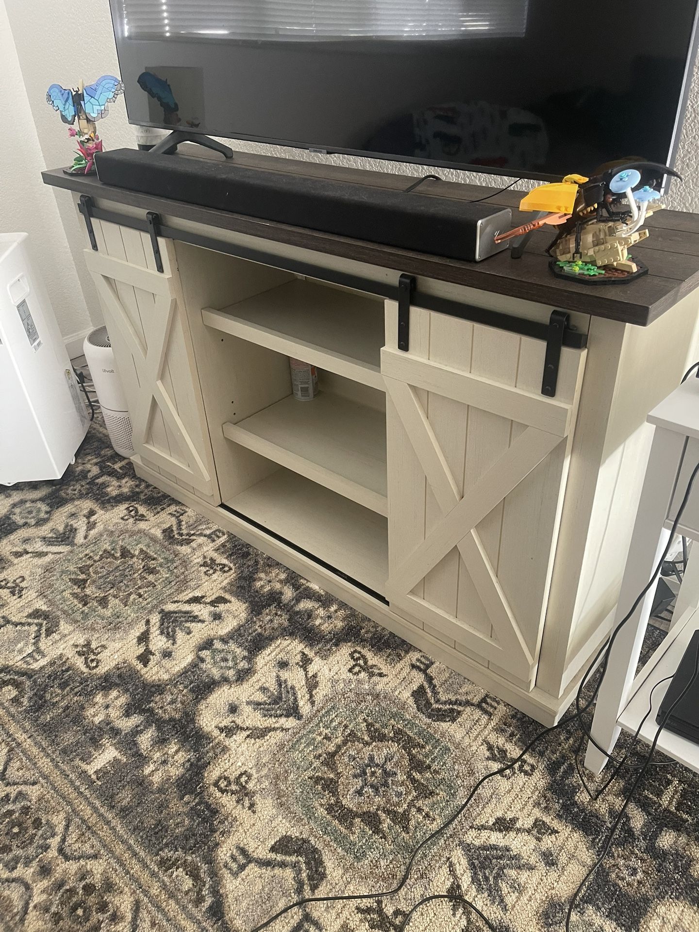 Tv Stand, Dark Brown And Light Tan