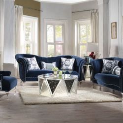 Brand New Blue Velvet Sofa and Love Seat Set